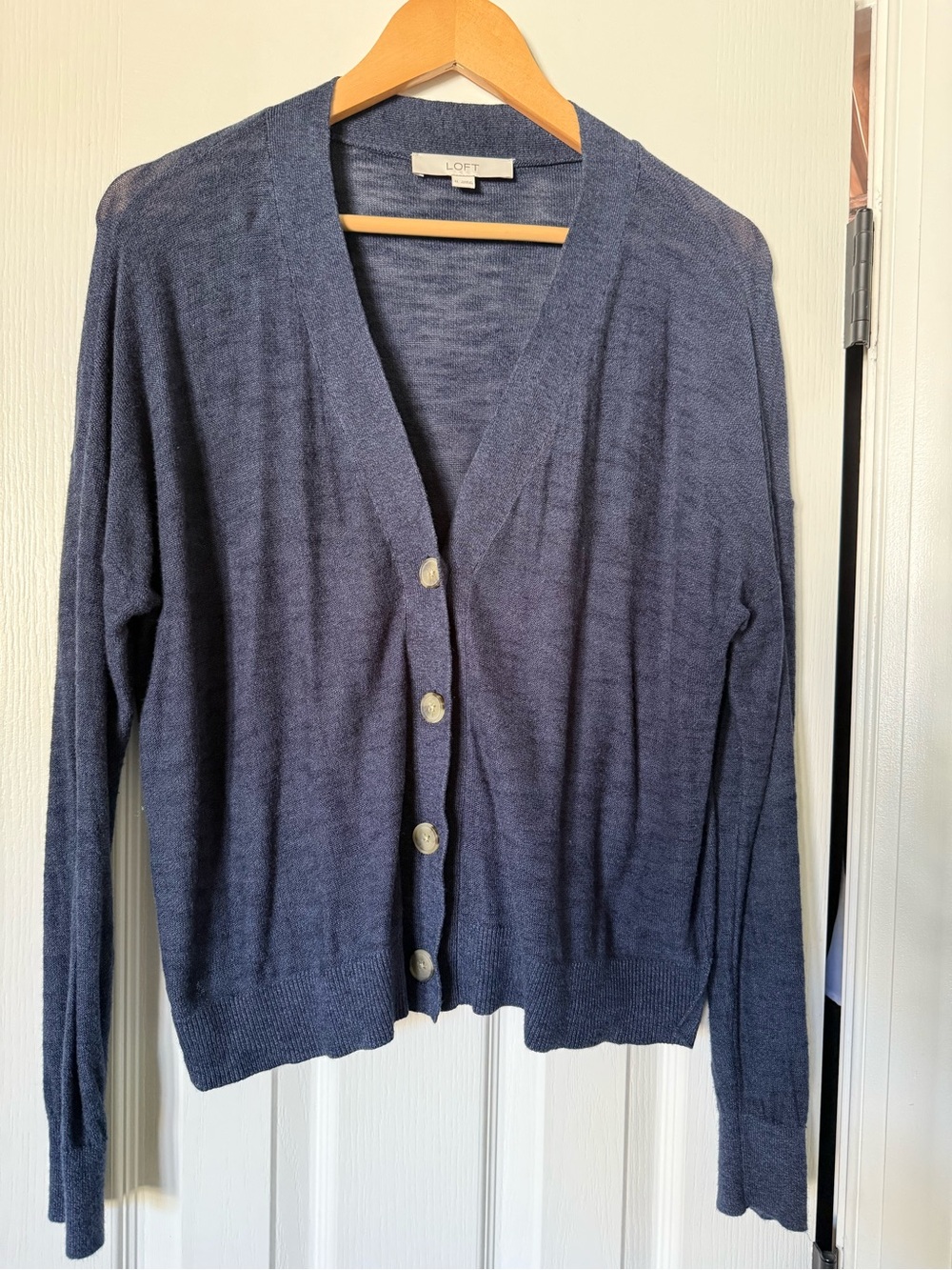 LOFT Navy Blue Lightweight Button-Front V-Neck Cardigan